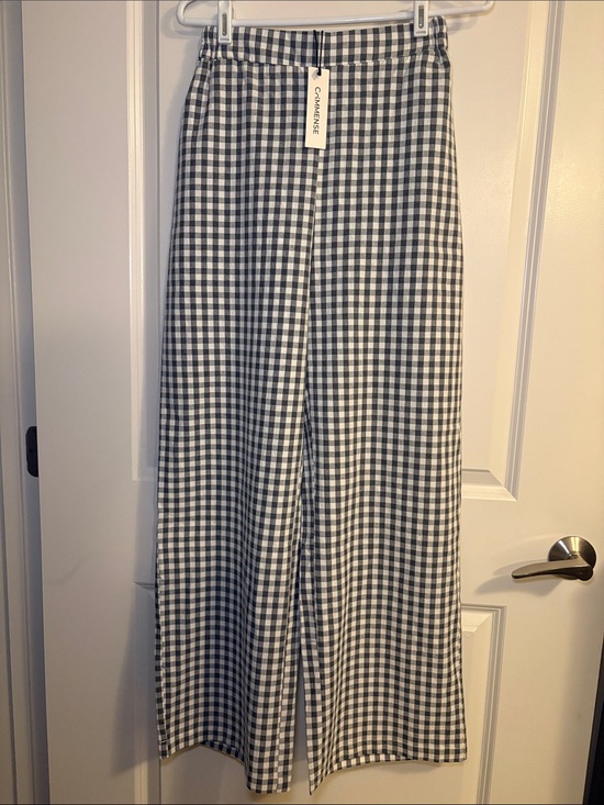 Commense Pants - Commense Black and White Gingham Wide-Leg Pants